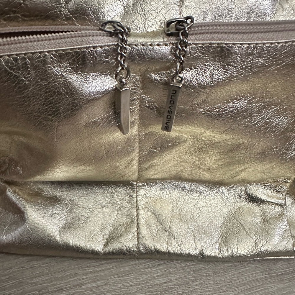Gold Metallic Shoulder Bag with Adjustable Strap - Picture 6 of 8